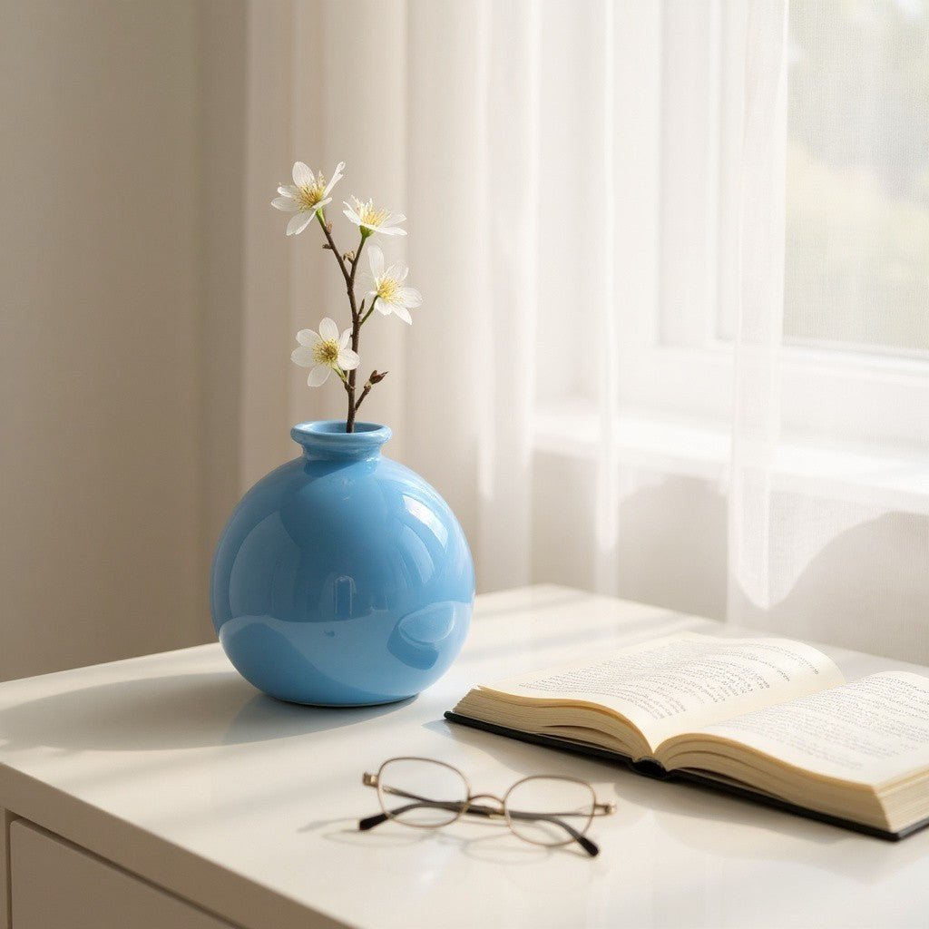 Vase en Céramique - ZenHydroVase™ - Bleu - Ma Maison Rêvée