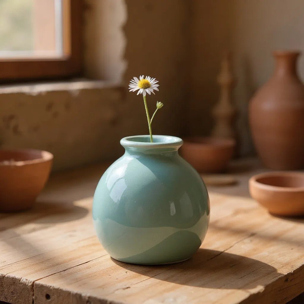 Vase en Céramique - ZenHydroVase™ - Cyan - Ma Maison Rêvée